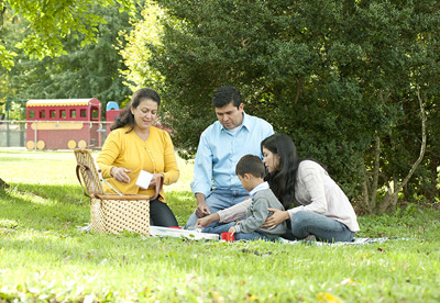 Family having a picnic in the park